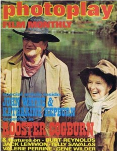 Photo Play magazine cover of John Wayne and Katherine Hepburn